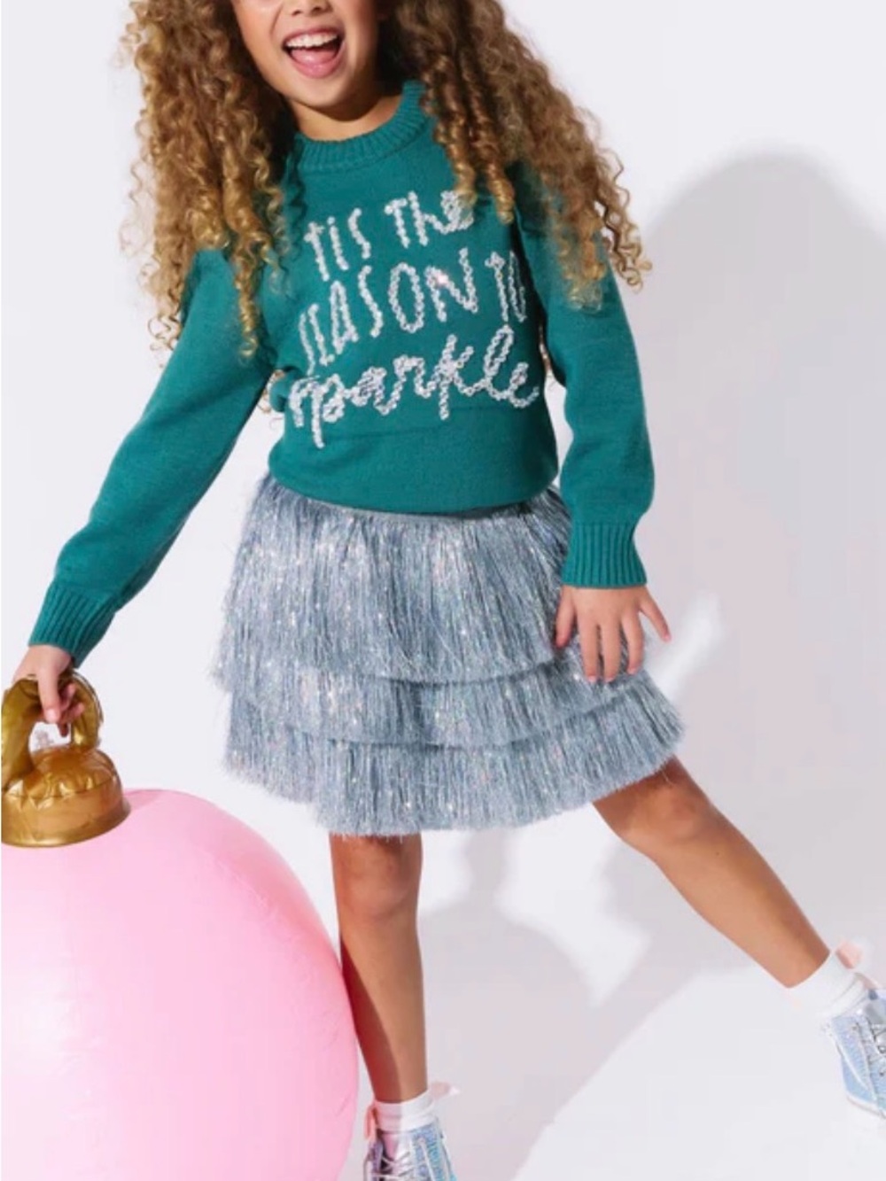 Lola + The Boys Silver Tiered Tinsel Skirt